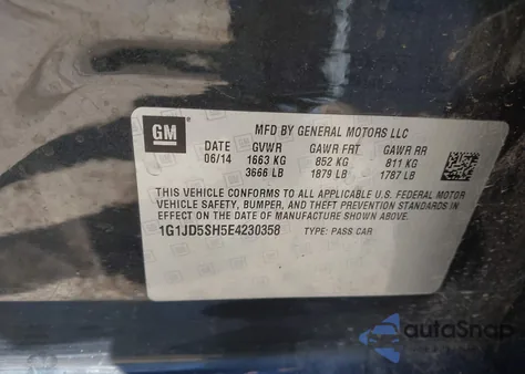 2014 Chevrolet Sonic Lt Manual z USA, uszkodzony, nr VIN 1G1JD5SH5E4230358